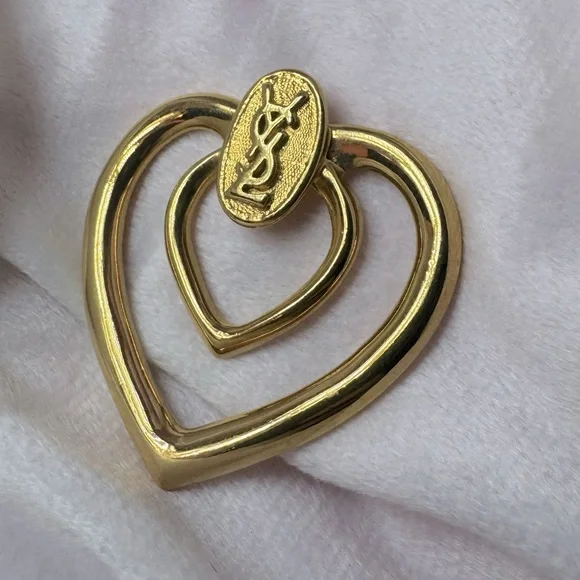 YSL Scarf Ring Heart Shape Gold Logo RARE 1980s Vintage yves saint laurent - Picture 8 of 11